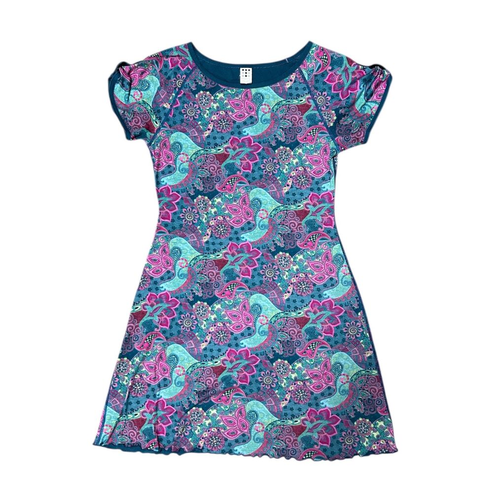 Title Nine, Women's Mini Dress, Green Blue Pink Purple Floral Paisley Print, XS